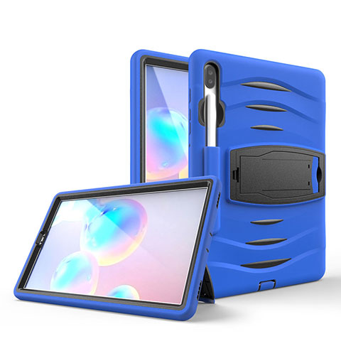 Funda Bumper Silicona y Plastico Mate Carcasa con Soporte A03 para Samsung Galaxy Tab S6 10.5 SM-T860 Azul