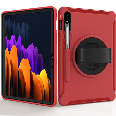 Funda Bumper Silicona y Plastico Mate Carcasa con Soporte A03 para Samsung Galaxy Tab S7 11 Wi-Fi SM-T870 Rojo