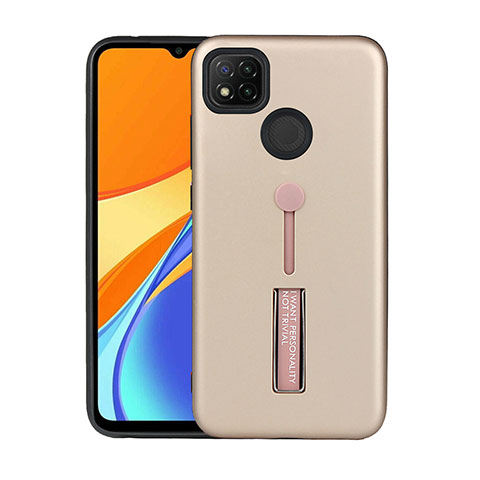 Funda Bumper Silicona y Plastico Mate Carcasa con Soporte A03 para Xiaomi Redmi 9 India Oro