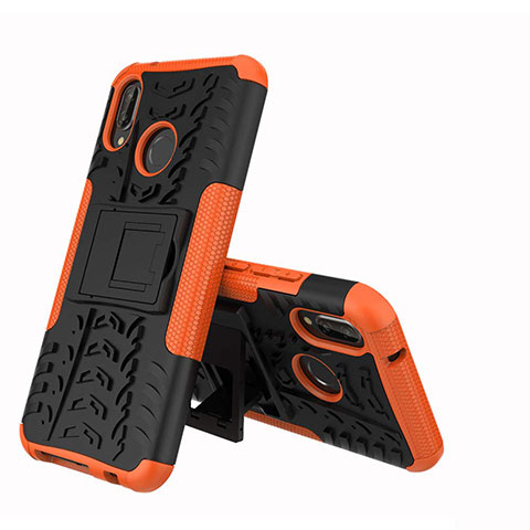 Funda Bumper Silicona y Plastico Mate Carcasa con Soporte A04 para Huawei Nova 3e Naranja