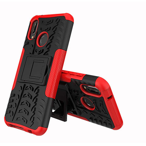 Funda Bumper Silicona y Plastico Mate Carcasa con Soporte A04 para Huawei Nova 3e Rojo