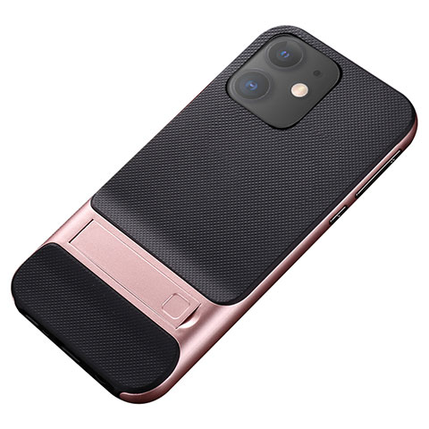 Funda Bumper Silicona y Plastico Mate Carcasa con Soporte A05 para Apple iPhone 11 Oro Rosa