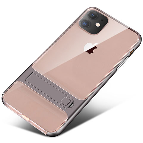 Funda Bumper Silicona y Plastico Mate Carcasa con Soporte A06 para Apple iPhone 11 Gris