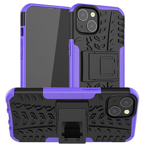 Funda Bumper Silicona y Plastico Mate Carcasa con Soporte A07 para Apple iPhone 13 Mini Morado