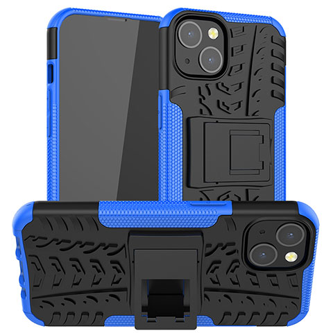 Funda Bumper Silicona y Plastico Mate Carcasa con Soporte A07 para Apple iPhone 14 Azul