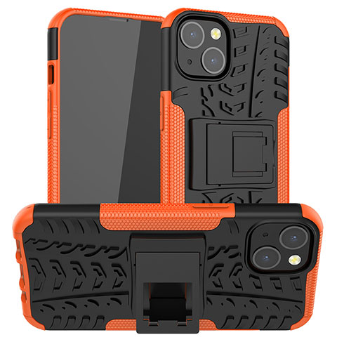 Funda Bumper Silicona y Plastico Mate Carcasa con Soporte A07 para Apple iPhone 14 Plus Naranja