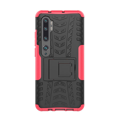 Funda Bumper Silicona y Plastico Mate Carcasa con Soporte D01 para Xiaomi Mi Note 10 Rosa