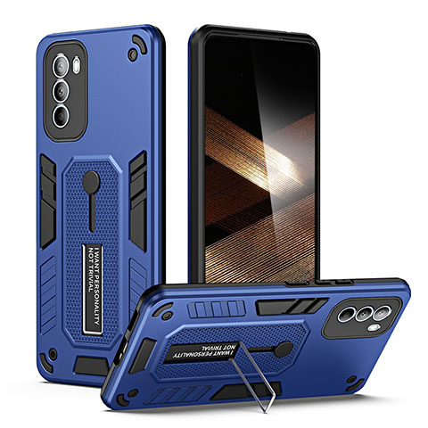 Funda Bumper Silicona y Plastico Mate Carcasa con Soporte H01P para Motorola Moto G41 Azul