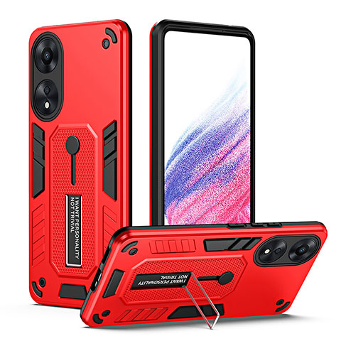 Funda Bumper Silicona y Plastico Mate Carcasa con Soporte H01P para Oppo A78 5G Rojo