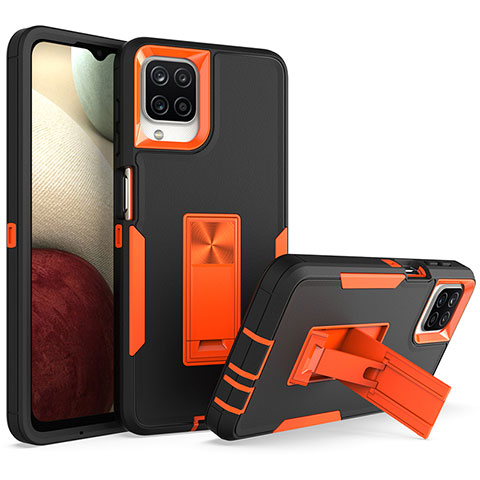 Funda Bumper Silicona y Plastico Mate Carcasa con Soporte J01S para Samsung Galaxy F12 Naranja