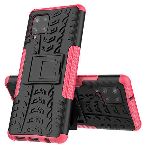 Funda Bumper Silicona y Plastico Mate Carcasa con Soporte J01X para Samsung Galaxy A42 5G Rosa Roja