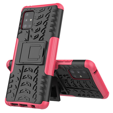 Funda Bumper Silicona y Plastico Mate Carcasa con Soporte J01X para Samsung Galaxy A51 4G Rosa Roja