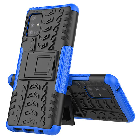 Funda Bumper Silicona y Plastico Mate Carcasa con Soporte J01X para Samsung Galaxy A51 5G Azul