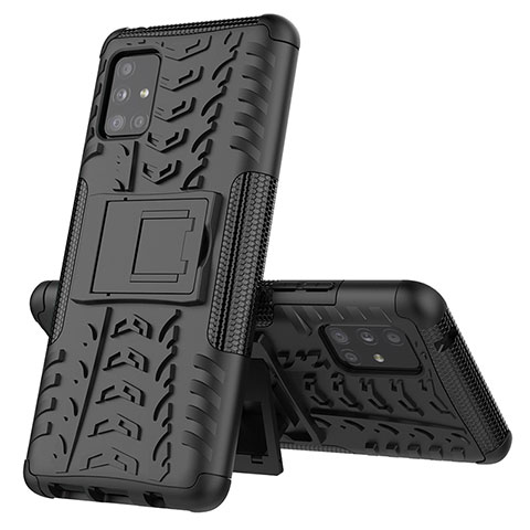 Funda Bumper Silicona y Plastico Mate Carcasa con Soporte J01X para Samsung Galaxy A51 5G Negro