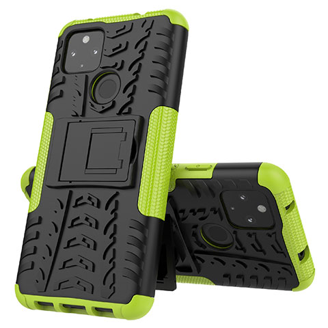 Funda Bumper Silicona y Plastico Mate Carcasa con Soporte JX1 para Google Pixel 4a 5G Verde