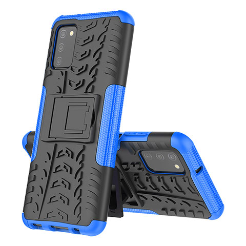 Funda Bumper Silicona y Plastico Mate Carcasa con Soporte JX1 para Samsung Galaxy F02S SM-E025F Azul