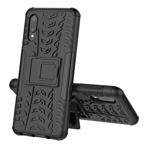 Funda Bumper Silicona y Plastico Mate Carcasa con Soporte JX1 para Samsung Galaxy M02 Negro