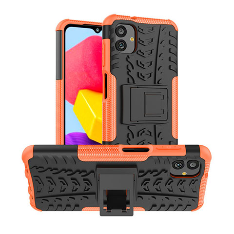 Funda Bumper Silicona y Plastico Mate Carcasa con Soporte JX1 para Samsung Galaxy M13 5G Naranja