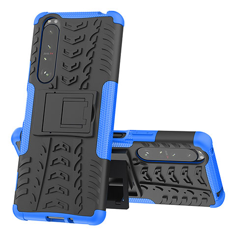 Funda Bumper Silicona y Plastico Mate Carcasa con Soporte JX1 para Sony Xperia 1 III Azul