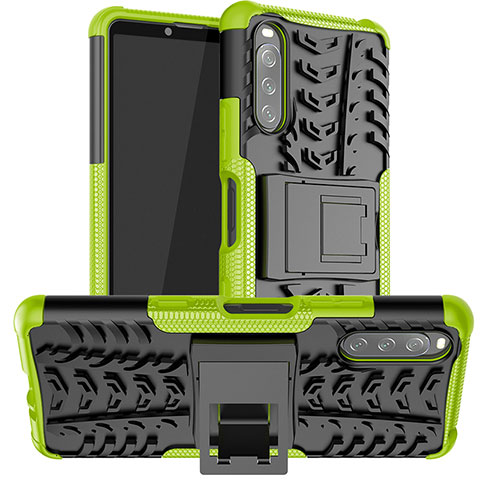 Funda Bumper Silicona y Plastico Mate Carcasa con Soporte JX1 para Sony Xperia 10 III Lite Verde