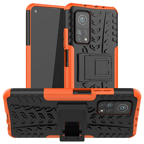 Funda Bumper Silicona y Plastico Mate Carcasa con Soporte JX1 para Xiaomi Mi 10T 5G Naranja