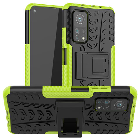 Funda Bumper Silicona y Plastico Mate Carcasa con Soporte JX1 para Xiaomi Mi 10T 5G Verde