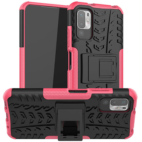 Funda Bumper Silicona y Plastico Mate Carcasa con Soporte JX1 para Xiaomi POCO M3 Pro 5G Rosa Roja