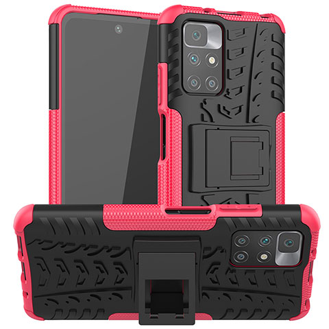 Funda Bumper Silicona y Plastico Mate Carcasa con Soporte JX1 para Xiaomi Redmi 10 4G Rosa Roja