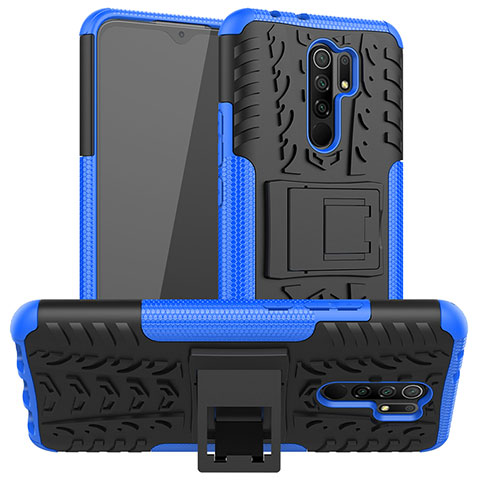 Funda Bumper Silicona y Plastico Mate Carcasa con Soporte JX1 para Xiaomi Redmi 9 Azul