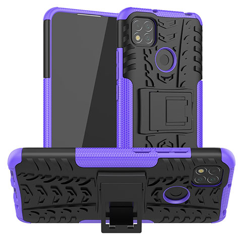 Funda Bumper Silicona y Plastico Mate Carcasa con Soporte JX1 para Xiaomi Redmi 9 India Morado