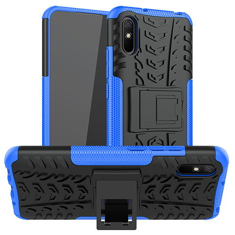 Funda Bumper Silicona y Plastico Mate Carcasa con Soporte JX1 para Xiaomi Redmi 9AT Azul