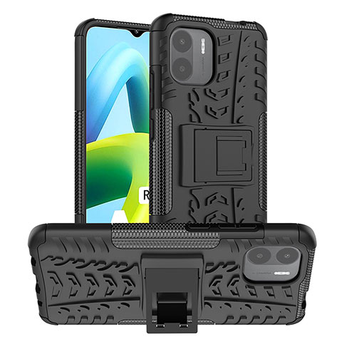 Funda Bumper Silicona y Plastico Mate Carcasa con Soporte JX1 para Xiaomi Redmi A2 Plus Negro