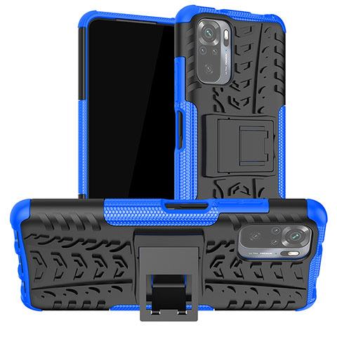 Funda Bumper Silicona y Plastico Mate Carcasa con Soporte JX1 para Xiaomi Redmi Note 10 4G Azul