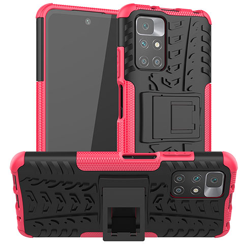 Funda Bumper Silicona y Plastico Mate Carcasa con Soporte JX1 para Xiaomi Redmi Note 11 4G (2021) Rosa Roja