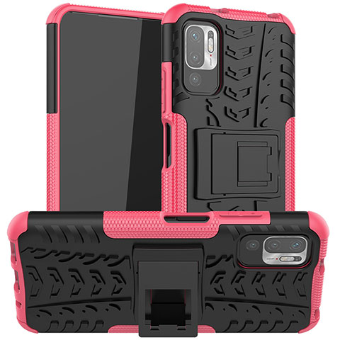 Funda Bumper Silicona y Plastico Mate Carcasa con Soporte JX1 para Xiaomi Redmi Note 11 SE 5G Rosa Roja