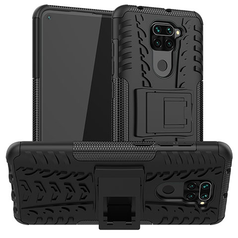 Funda Bumper Silicona y Plastico Mate Carcasa con Soporte JX1 para Xiaomi Redmi Note 9 Negro