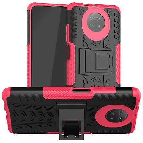 Funda Bumper Silicona y Plastico Mate Carcasa con Soporte JX1 para Xiaomi Redmi Note 9T 5G Rosa Roja