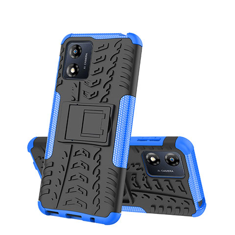 Funda Bumper Silicona y Plastico Mate Carcasa con Soporte JX2 para Motorola Moto E13 Azul
