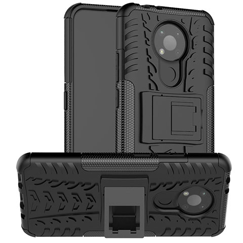 Funda Bumper Silicona y Plastico Mate Carcasa con Soporte JX2 para Nokia 3.4 Negro
