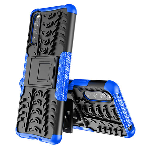 Funda Bumper Silicona y Plastico Mate Carcasa con Soporte JX2 para Sony Xperia 10 III Lite Azul