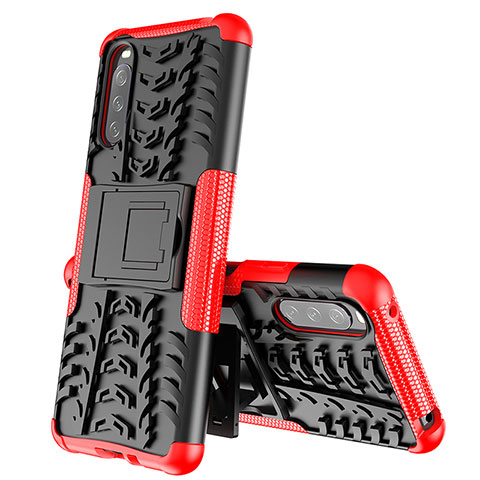 Funda Bumper Silicona y Plastico Mate Carcasa con Soporte JX2 para Sony Xperia 10 III Lite Rojo