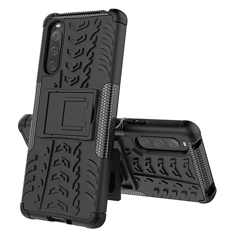 Funda Bumper Silicona y Plastico Mate Carcasa con Soporte JX2 para Sony Xperia 10 V Negro