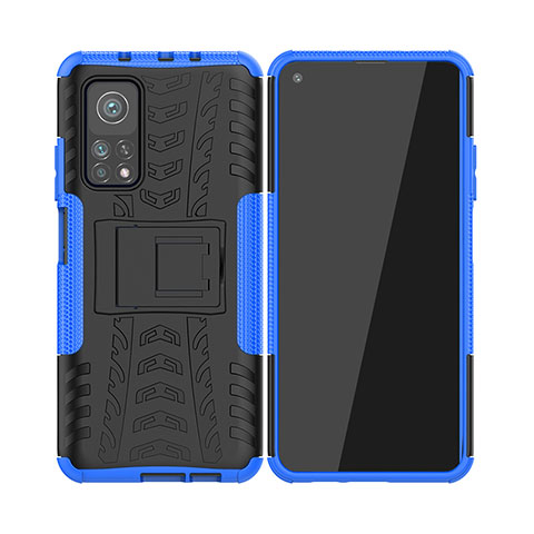 Funda Bumper Silicona y Plastico Mate Carcasa con Soporte JX2 para Xiaomi Mi 10T 5G Azul