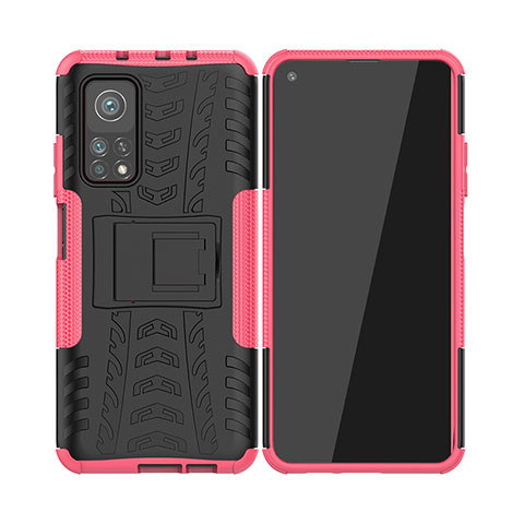 Funda Bumper Silicona y Plastico Mate Carcasa con Soporte JX2 para Xiaomi Mi 10T 5G Rosa Roja