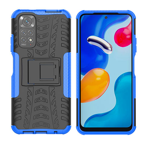 Funda Bumper Silicona y Plastico Mate Carcasa con Soporte JX2 para Xiaomi Redmi Note 11 4G (2022) Azul