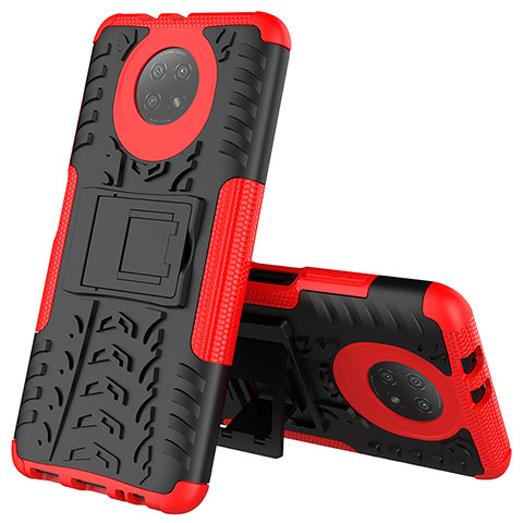 Funda Bumper Silicona y Plastico Mate Carcasa con Soporte JX2 para Xiaomi Redmi Note 9T 5G Rojo