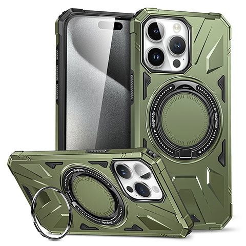 Funda Bumper Silicona y Plastico Mate Carcasa con Soporte K02C para Apple iPhone 14 Pro Max Verde