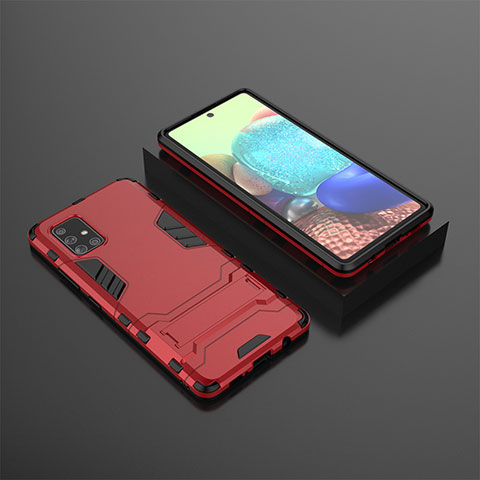 Funda Bumper Silicona y Plastico Mate Carcasa con Soporte KC1 para Samsung Galaxy A71 5G Rojo