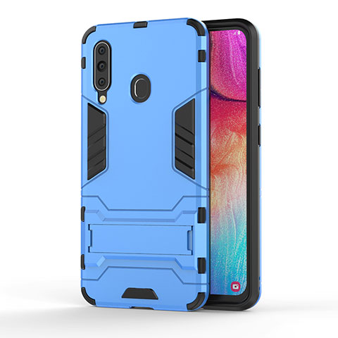 Funda Bumper Silicona y Plastico Mate Carcasa con Soporte KC1 para Samsung Galaxy M40 Azul Cielo