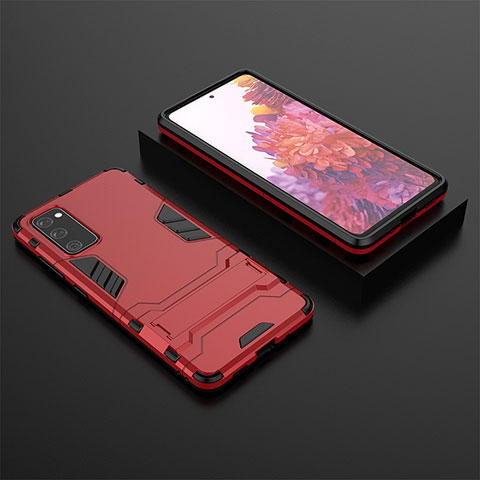 Funda Bumper Silicona y Plastico Mate Carcasa con Soporte KC1 para Samsung Galaxy S20 Lite 5G Rojo
